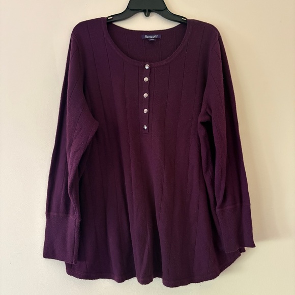 Roaman’s Plus Size Plum Henley Knit Top 1X (22/24) Long Sleeve - Picture 1 of 3